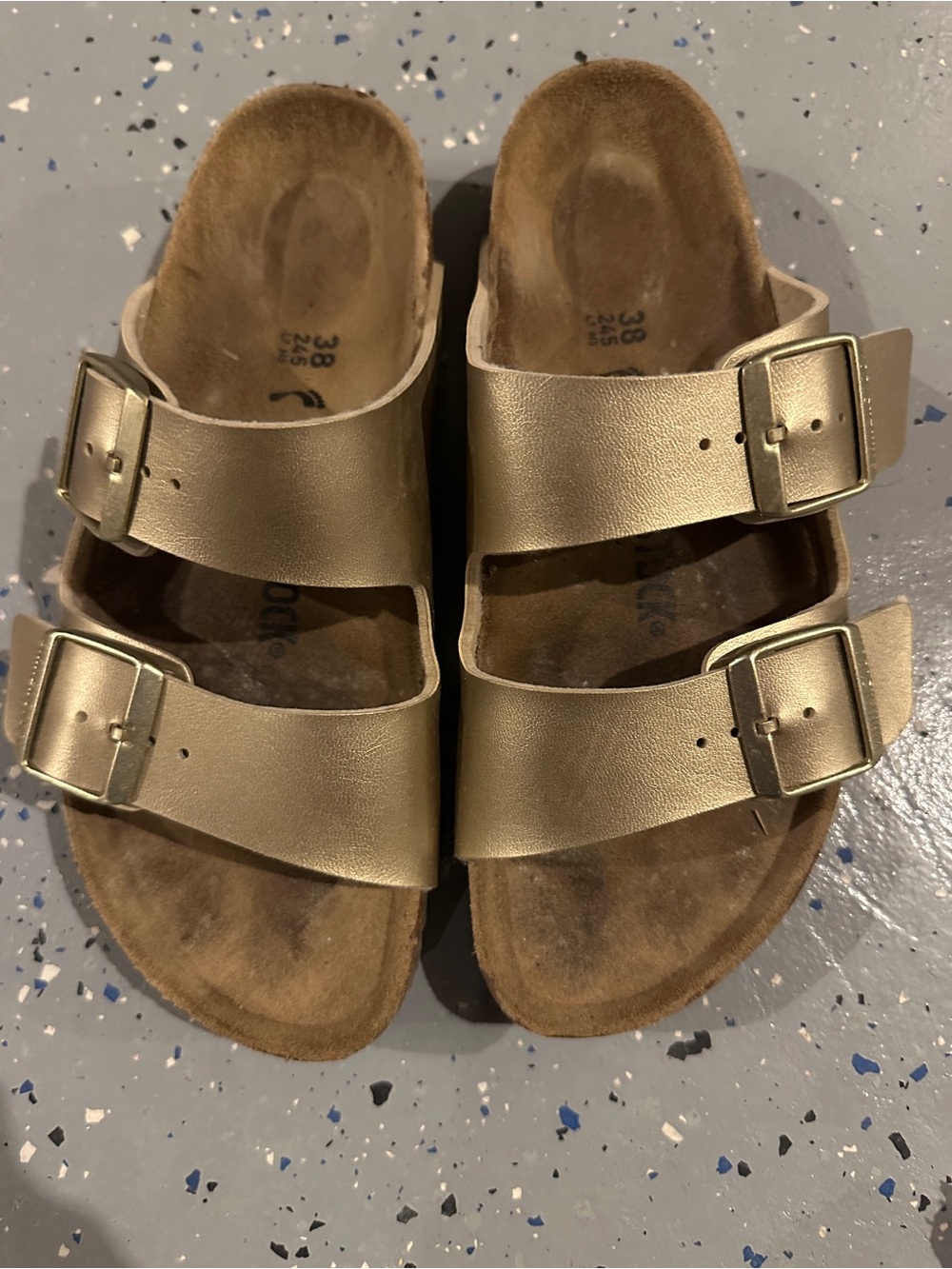 Women’s Birkenstocks Metallic Gold Double-Buckle Slide Sandals